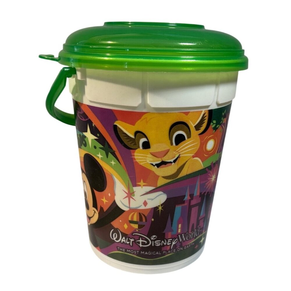 Walt Disney World Plastic Souvenir Bucket With Green Lid & Handle